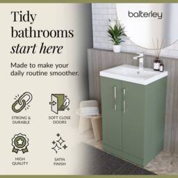 Balterley Modern Bathroom 2 Door Vanity Unit Basin, Satin Green, 500mm in Green - thumbnail 7