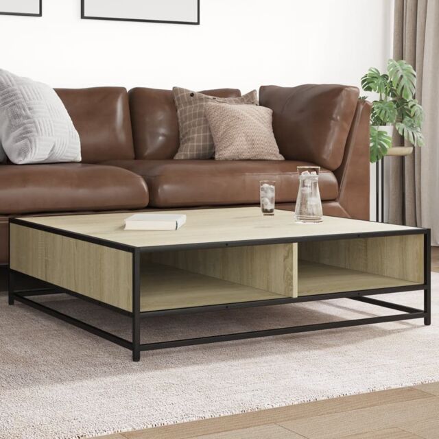 Berkfield Home Coffee Table Sonoma Oak 100x100x30 cm Engineered Wood & Metal in Brown - Size: 100 x 100 x 30 cm - image 1