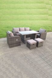 Fimous PE Rattan Garden Furniture Set Adjustable Chair Lounge 3 Seater Sofa Oblong Rectangular Dining Black Glass in Dark Grey - thumbnail 2