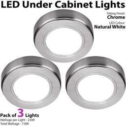Loops 3x CHROME Round Surface or Flush Under Cabinet Kitchen Light & Driver Kit - Natural White LED - thumbnail 3