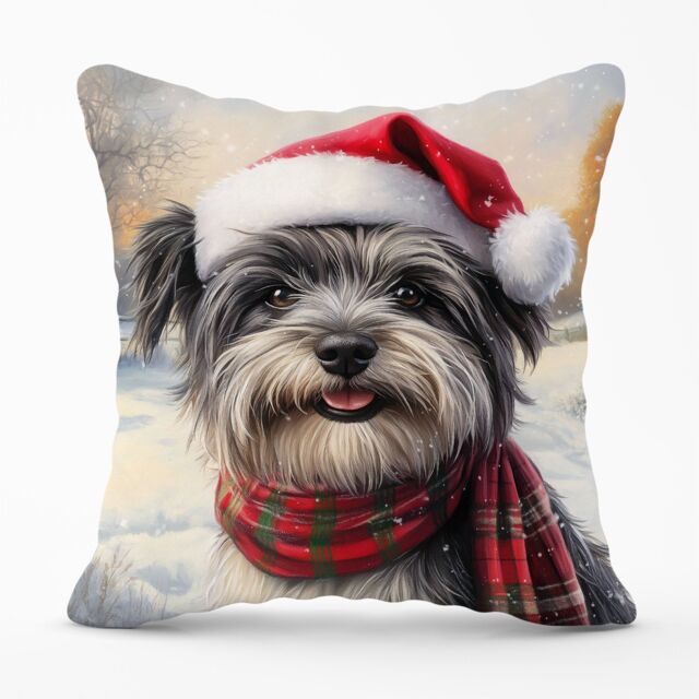 Warren Reed - Designer Snowy Christmas Skye Terrier Cushion in Grey - Size: 45 cm x 45 cm - image 1