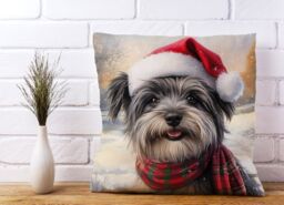 Warren Reed - Designer Snowy Christmas Skye Terrier Cushion in Grey - Size: 45 cm x 45 cm - thumbnail 2