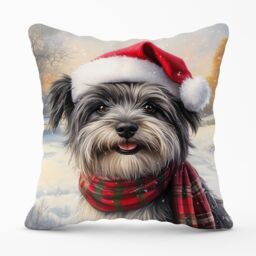 Warren Reed - Designer Snowy Christmas Skye Terrier Cushion in Grey - Size: 45 cm x 45 cm - thumbnail 1