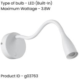 Loops Sleek White LED Wall Light - Perfect Home Indoor Reading Illumination - thumbnail 2