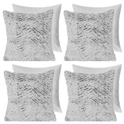 OHS 4 Pack Two Tone Faux Fur Soft Fleece Filled Cushion Covers - 45 x 45cm in Light Grey - Size: 45 cm x 45 cm - thumbnail 1