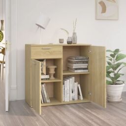 Berkfield Home Sideboard Sonoma Oak 80x36x75 cm Engineered Wood in Brown - Size: 80 x 36 x 75 cm - thumbnail 3
