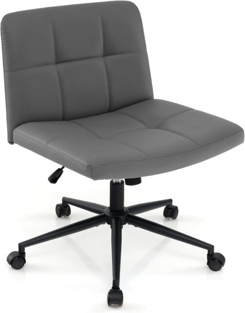 Gymax Upholstered Cross Leg Office Chair Oversized Vanity Chair With Wheels in Grey - image 1