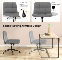 Gymax Upholstered Cross Leg Office Chair Oversized Vanity Chair With Wheels in Grey - thumbnail 4