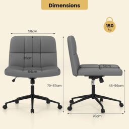 Gymax Upholstered Cross Leg Office Chair Oversized Vanity Chair With Wheels in Grey - thumbnail 3