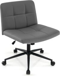 Gymax Upholstered Cross Leg Office Chair Oversized Vanity Chair With Wheels in Grey - thumbnail 1