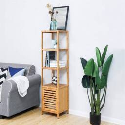 Havendro Tall Slim Bamboo Bathroom Cabinet Storage Toilet Unit in Brown - thumbnail 5