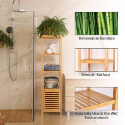 Havendro Tall Slim Bamboo Bathroom Cabinet Storage Toilet Unit in Brown - thumbnail 4