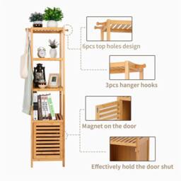 Havendro Tall Slim Bamboo Bathroom Cabinet Storage Toilet Unit in Brown - thumbnail 3