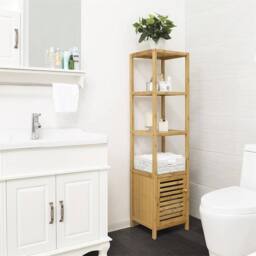 Havendro Tall Slim Bamboo Bathroom Cabinet Storage Toilet Unit in Brown - thumbnail 6