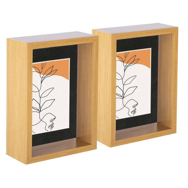 "Nicola Spring 3D Deep Box Photo Frames - 5 x 7"" with 4 x 6"" Mount - Light Wood - Pack of 5 in Black" - image 1