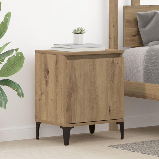Berkfield Home Artisan Oak Bedside Table Artisan Oak Engineered wood, Metal in Brown - image 1