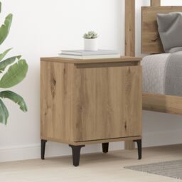 Berkfield Home Artisan Oak Bedside Table Artisan Oak Engineered wood, Metal in Brown - thumbnail 1