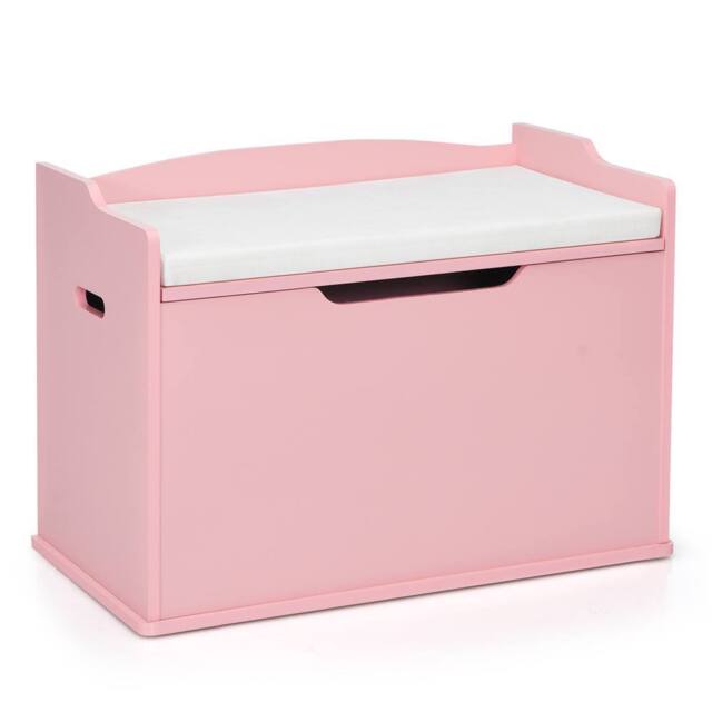Costway Wooden Toy Box Lift-Top Storage Chest Seating Bench in Pink - image 1