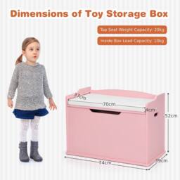 Costway Wooden Toy Box Lift-Top Storage Chest Seating Bench in Pink - thumbnail 2