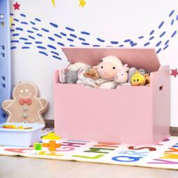 Costway Wooden Toy Box Lift-Top Storage Chest Seating Bench in Pink - thumbnail 5