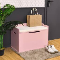 Costway Wooden Toy Box Lift-Top Storage Chest Seating Bench in Pink - thumbnail 6