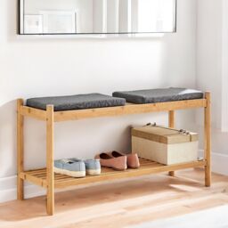 Rafaelo Mobilia Bamboo Shoe Storage Bench With 2 Cushioned Seat in Natural - thumbnail 2