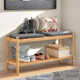 Rafaelo Mobilia Bamboo Shoe Storage Bench With 2 Cushioned Seat in Natural