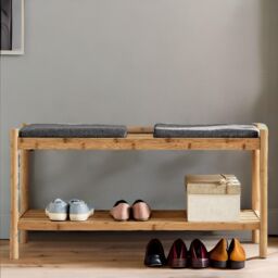 Rafaelo Mobilia Bamboo Shoe Storage Bench With 2 Cushioned Seat in Natural - thumbnail 4