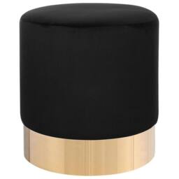 Wyld and Coco Living Velvet Round Footstool Black with Gold Base - thumbnail 2