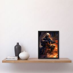 Artery8 Wall Art Print Army Warfare Desert Sniper Explosion Flames Oil Painting Soldier Action Scene Artwork Framed A4 in Black - thumbnail 2