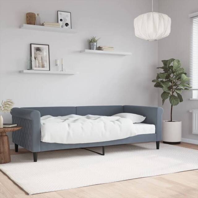 Berkfield Home Daybed with Mattress Blue Dark Grey 90x190 cm Velvet - image 1