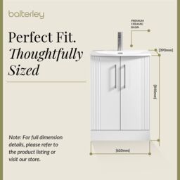 Balterley Floor Standing 2 Door Vanity Unit - Curved Basin 600mm, Satin White - thumbnail 5