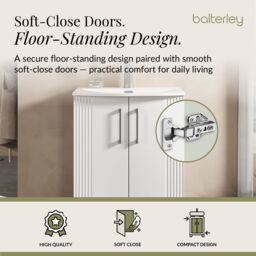 Balterley Floor Standing 2 Door Vanity Unit - Curved Basin 600mm, Satin White - thumbnail 3