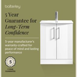Balterley Floor Standing 2 Door Vanity Unit - Curved Basin 600mm, Satin White - thumbnail 6