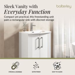 Balterley Floor Standing 2 Door Vanity Unit - Curved Basin 600mm, Satin White - thumbnail 2