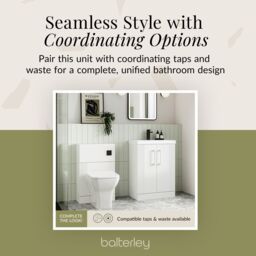 Balterley Floor Standing 2 Door Vanity Unit - Curved Basin 600mm, Satin White - thumbnail 7