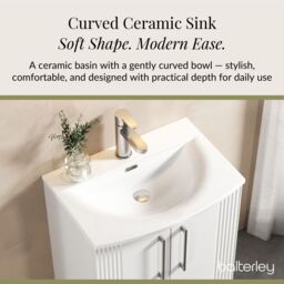 Balterley Floor Standing 2 Door Vanity Unit - Curved Basin 600mm, Satin White - thumbnail 4