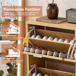 BTM Rattan Shoe Cabinet Slim Storage Drawers Farmhouse Shoe Rack in Light Oak - thumbnail 7
