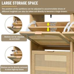 BTM Rattan Shoe Cabinet Slim Storage Drawers Farmhouse Shoe Rack in Light Oak - thumbnail 9