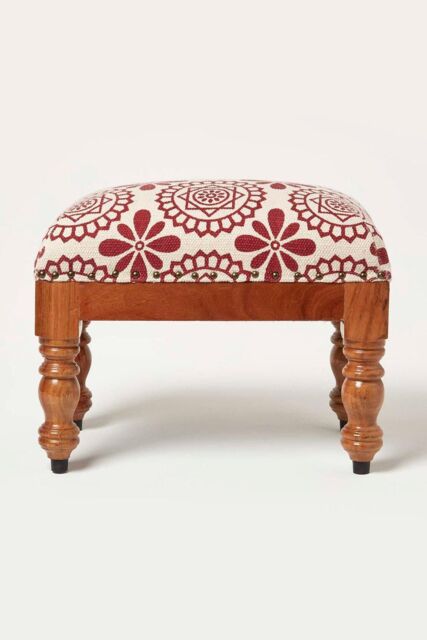 Homescapes Cassia Red Geometric Footstool, 50 x 30 x 40 cm - image 1