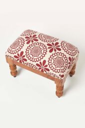 Homescapes Cassia Red Geometric Footstool, 50 x 30 x 40 cm - thumbnail 5