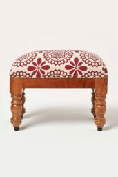 Homescapes Cassia Red Geometric Footstool, 50 x 30 x 40 cm