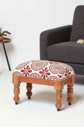 Homescapes Cassia Red Geometric Footstool, 50 x 30 x 40 cm - thumbnail 2