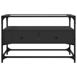 Berkfield Home TV Cabinet with Glass Top Black 80x35x51 cm Engineered Wood - Size: 80 x 35 x 51 cm - thumbnail 4