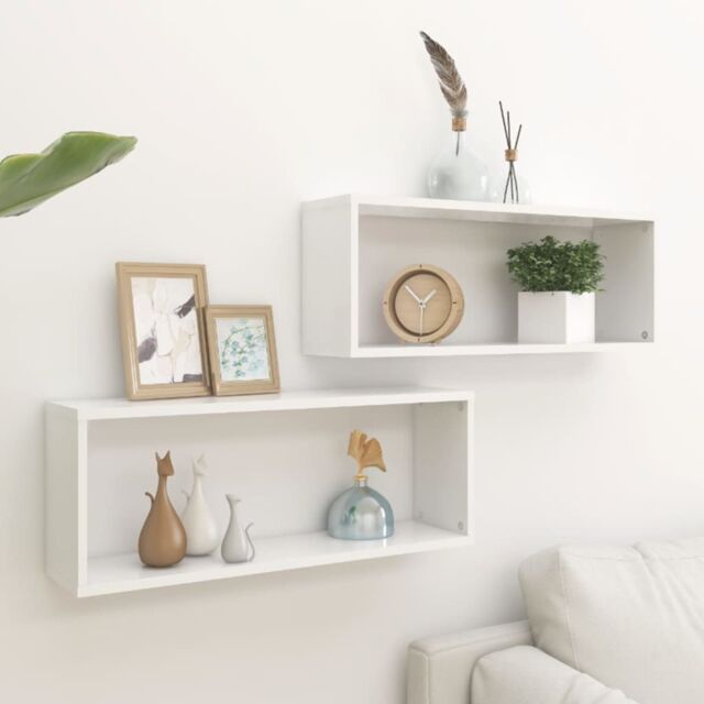 Berkfield Home Wall Cube Shelf 2 pcs White 60x15x23 cm Engineered Wood - Size: 60 x 15 x 23 cm - image 1