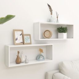 Berkfield Home Wall Cube Shelf 2 pcs White 60x15x23 cm Engineered Wood - Size: 60 x 15 x 23 cm - thumbnail 1