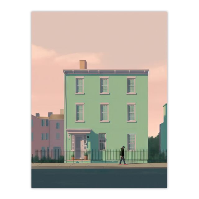 "Artery8 Wall Art Print Sage Green House By Amy Denver Minimalist Soft Pastel Pink Minimalism Simple Modern Artwork Poster - Size: W24"" x H32""" - image 1