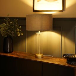 ValueLights Balan Glass & Matt Gold Table Lamp with Velvet Drum Lamp Shade & LED Bulb in Mid Grey - thumbnail 3