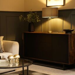 ValueLights Balan Glass & Matt Gold Table Lamp with Velvet Drum Lamp Shade & LED Bulb in Mid Grey - thumbnail 4