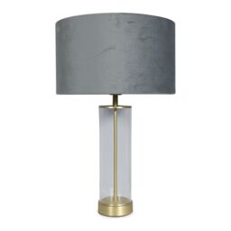 ValueLights Balan Glass & Matt Gold Table Lamp with Velvet Drum Lamp Shade & LED Bulb in Mid Grey - thumbnail 2